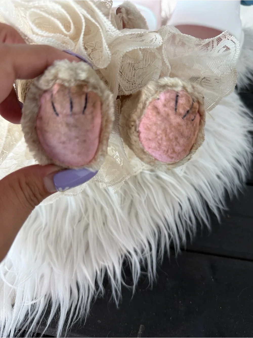 Vintage Plush Bunny in Ivory Lace Dress & Pink Rag Doll Pair - Soft Kids Toys